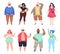 Fat people. Lovely plus size men and women in fashionable clothes set, body positive models, lifestyle overweight happy