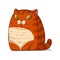 Fat Red Cat, isolated vector illustration. Cute cartoon picture of a serene ginger cat sitting. Drawn cat sticker. Simple drawing