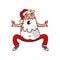 Fat Santa Claus doing sport exercise. Physical activity. Old bearded man. Healthy lifestyle. Cartoon vector design