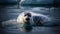 Fat seal pup resting on ice floe, looking at camera generated by AI