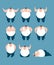 Fat set poses and motion. Stout guy happy and yoga. Big man sleeping and angry. guilty and sad. Vector illustration