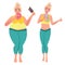 Fat and slim girl. The concept of healthy and unhealthy diet. Diet, sports. Vector graphics