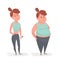 Fat and slim girls. Fat loss concept. Vector illustration.