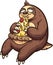 Fat sloth eating a slice of pepperoni pizza