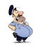 Fat sweaty bad policeman with big belly
