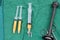 Fat syringes on the green surgical drapes for fat grafting or fa