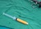 Fat syringes on the green surgical drapes for fat grafting or fa