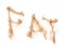 FAT Text Word of Sand letter. Calligraphy of Sand flying explosion with FAT text wording in alphabet english letter. White