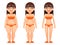 Fat thin female character different stages health diet cartoon design vector illustration