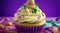 fat Tuesday, traditional dishes and sweets, cupcake decorated with cream and sequins