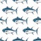 Fat tuna character abstract hand drawn vector seamless pattern. Simplified color illustration. Ocean and sea animal