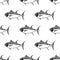 Fat tuna character abstract ink hand drawn vector seamless pattern. Simplified retro illustration. Ocean, sea animal