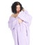 Fat woman in bathrobe