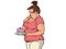 Fat woman with cake. Diet and human health. Criticism for being overweight and body positive