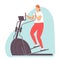 Fat woman doing cardio exercise. Elliptical trainer in the gym. Weight loss. Healthy lifestyle. Vector illustration in