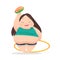 Fat woman with fast food on her hands, cartoon