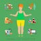 Fat woman figure unhealthy lifestyle vector flat infographic