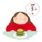 Fat woman with hamburger, dreaming about slim figure