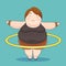 Fat woman with hula hoop twirling