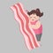 Fat woman love bacon,Ketogenic Diet weight loss Healthcare concept cartoon
