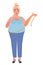 A fat woman measures a centimeter waist. The concept of weight loss. Vector graphics