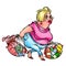 Fat woman shopping products cartoon illustration