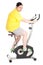 Fat woman on stationary fitness bicycle