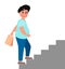 Fat young man climb up the stairs. Vector illustration on white background