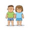 Fat young man and woman. Fat couple. Unhealthy food and human body. Sad overweight couple. Colorful flat vector