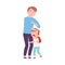 Father Accompanying his Crying Son to School or Kindergarten, Dad Taking Upset Kid to Lesson Cartoon Style Vector