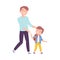 Father Accompanying his Little Son to Lesson, Parent Taking his Kid to School or Kindergarten Cartoon Style Vector