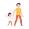 Father Accompanying his Son to the School or Kindergarten, Happy Dad and Kid Walking Together Holding Hands Cartoon