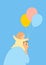 Father and baby holding balloon with blank sky BG