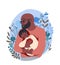 Father and baby in love together. Black man hugging his small child. Vector illustration for Fathers day card. Beautiful