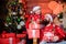 Father bearded man and daughter near christmas tree. Happy holidays. Dad and child opening christmas gifts. Favorite