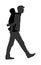 Father carrying son on back and walking vector silhouette. Parent spend time with son. Man holding boy in walk. Fathers day.