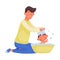 Father Character Nursing Baby Vector Illustration. Fatherhood Concept
