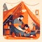 Father and child building a fort: A cozy and imaginative illustration of a father and child building a magical fort out of