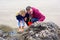 Father Child Explore Tide Pool Sea Life