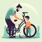 Father and child fixing a bike: A practical and educational illustration of a father teaching his child how to maintain and fix a