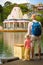 Father and child at Ganga Talao. Mauritius.