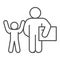 Father and child with gift thin line icon, children holiday concept, adult man with present for child sign on white