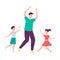 Father and children dancing and having fun together, flat vector illustration isolated.