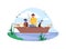 Father and children engaged in fishing, flat vector illustration isolated.