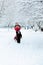 Father with children walking in winter