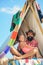 Father and daughter camping vacation. Fatherhood and parenting. Family outdoor activity.