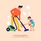Father Daughter Cleaning Together Illustration