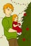 Father and daughter decorate a Christmas tree