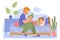 Father with daughter family time vector illustration, cartoon dad character reading bedtime fairytale story book to