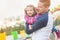 Father and daughter having fun, fun fair, amusement park